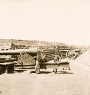Aiken's Landing, Virginia (vicinity). Interior view of Fort Brady on the James River 1865