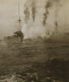 An American cruiser firing its guns in salute  1905