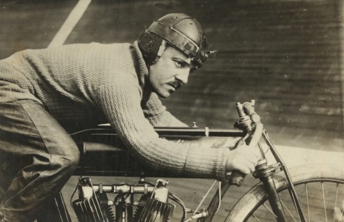 Andre Grapperon, motorcyclist from Paris, France, on motorcycle.