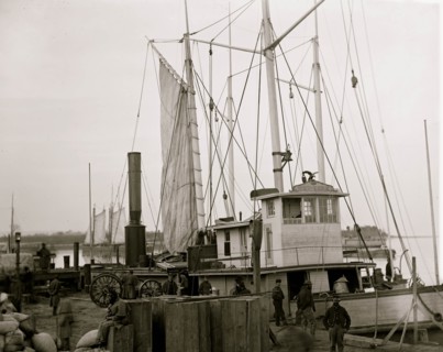 Aquia Creek Landing, Va. Wharf with transport and supplies 1863