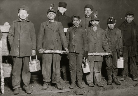 At the close of the day. Just up from the shaft. All work below ground in a Pennsylvania Coal Mine. 1908