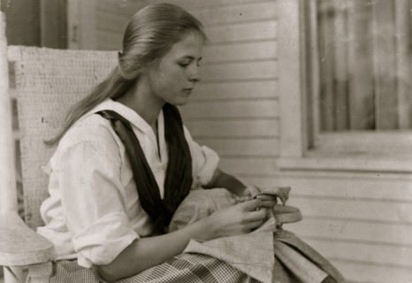 Betsey Price, First year high school at her Club sewing. 4 H Club work, Marlinton, W. Va. Location 1921