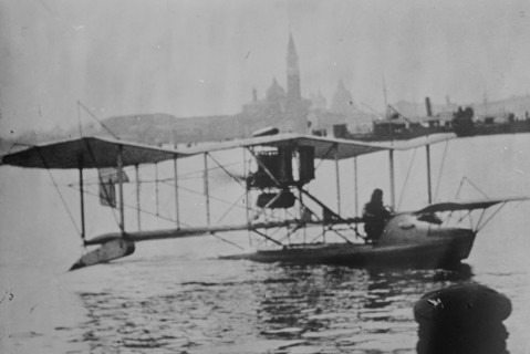 Biplane Land in the Canals of Venice; Captain Ginocchio's Airplane