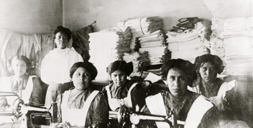 Bismarck Indian School, North Dakota. Sewing Class 1920