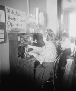 Blind girls operating telephone switchboard