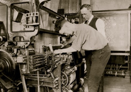 Boy operates a Silk Machine with Supervision 1924