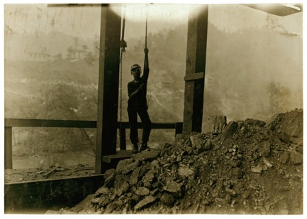 Boy running "trip rope" at tipple.  1908
