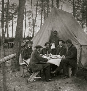 Brandy Station, Va. Dinner party outside tent, Army of the Potomac headquarters 1862