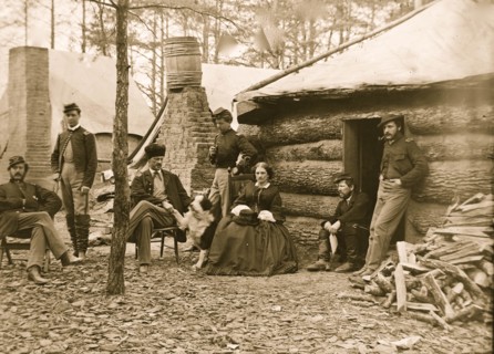 Brandy Station, Va. Officers and a lady at headquarters of 1st Brigade, Horse Artillery 1863