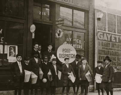 Post Dispatch Newspaper Depot where Newspaper boys pick up their papers. 1910