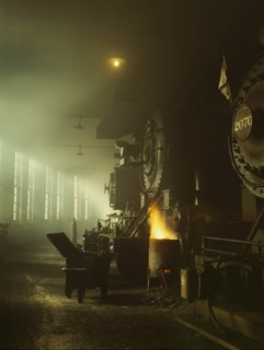 Photo of Fronts of Steam Engine Locomotives on Factory Floor 1942