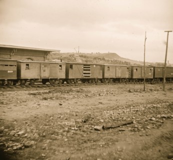 Chattanooga, Tenn. Boxcars and depot with Federal cavalry guard beyond 1864