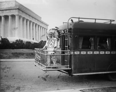 Chief Two Moon on the Back of a Bus Near the Lincoln Memorial 1925