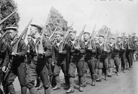 Chinese Sailors at Shoulder Arms march four abreast 1912