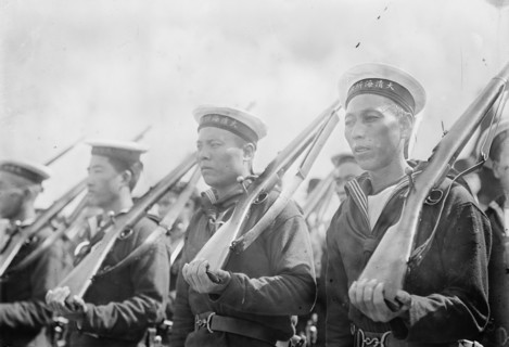Chinese Sailors at Shoulder Arms march four abreast 1912