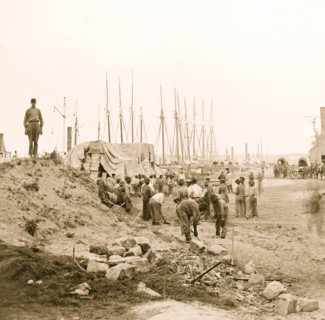 City Point, Virginia. Blackes working along the wharf 1863