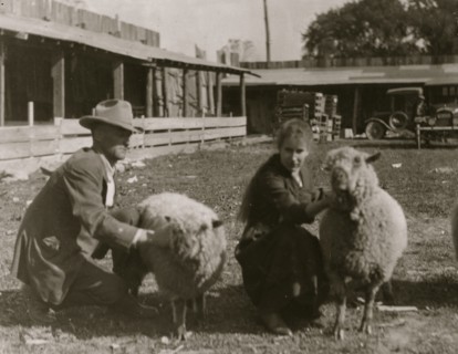 Clementine Miller (and her parents) with her sheep exhibit at the 4 H Club Fair, Charleston, W. Va.  1921