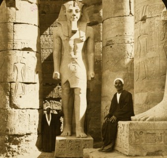 Colossal statue of Ramses II among the columns of the Temple of Luxor, Egypt 1908