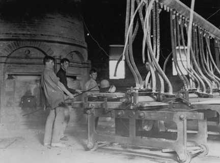 Crescent Glass Works - At the Rolling Machine. 1908