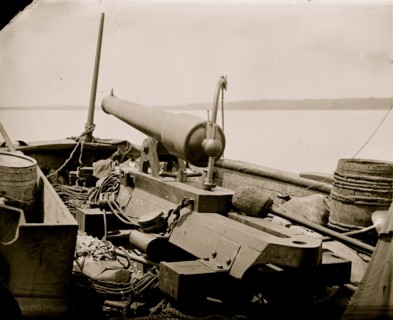 Deep Bottom, Virginia. View on James River with double turreted monitor ONONDAGA in the foreground 1864