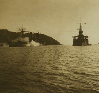 Battleship Pallada struck by a 500 lb. Japanese shell 1905