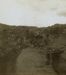 Eating their noonday soup in a Russian trench  1905