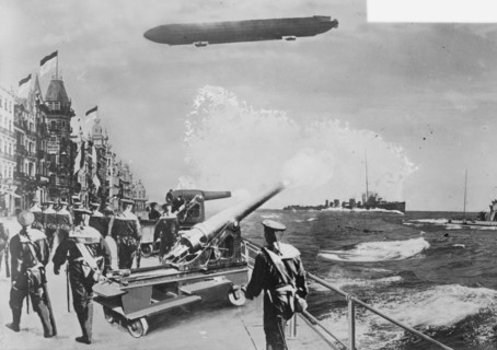 English Fleet at Ostend with Balloon Overhead 1918