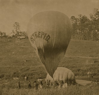 Fair Oaks, Virginia. Prof. Thaddeus S. Lowe replenishing balloon INTREPID from balloon CONSTITUTION 1862