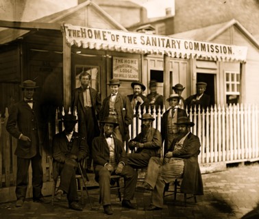 Washington, D.C. Group of Sanitary Commission workers at the entrance of the Home Lodge 1865