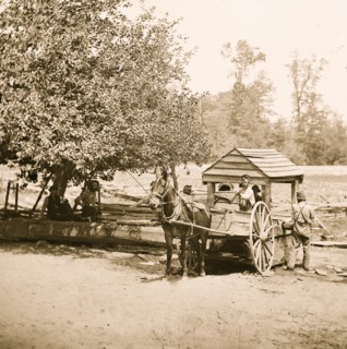 Fredericksburg, Virginia. Soldiers filling water cart. Army of the Potomac 1864