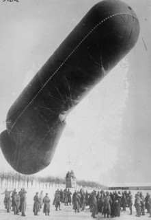 German Observation balloon in snow, w/ soldiers