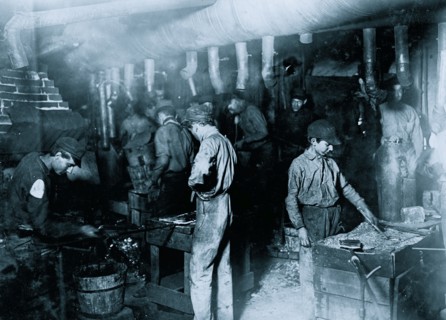Glass works, night scene. 1908