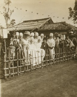 Japanese medical personnel and others dressed in Western and traditional style clothing  1905