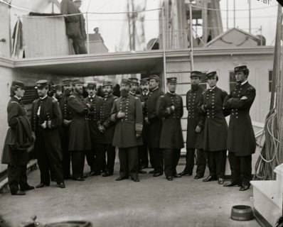Hampton Roads, Va. Rear Admiral David D. Porter and staff aboard his flagship, U.S.S. Malvern 1864