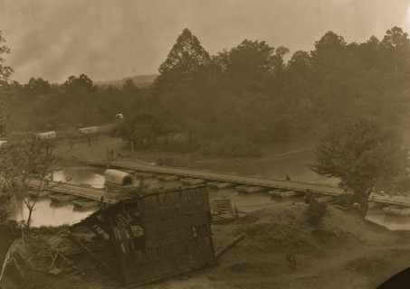 Hanovertown Ferry, Va. Pontoon bridges across the Pamunkey, with wagons 1864