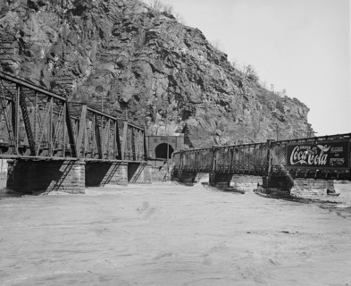 Harpers Ferry Bridges over river Converge at Railroad Tunnel 1924