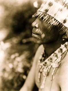 Coast Pomo with feather head-dress 1924