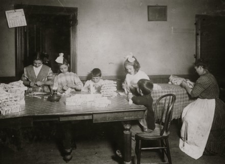 Mother and children Work until 9 P.M. frequently and at times until 10 P.M. or midnight and then sometimes up working before school. 1912