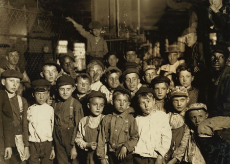 Indianapolis Newsboys waiting for the Base Ball edition, in a Newspaper office. 1908