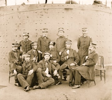 James River, Virginia. Group of officers on deck of the MONITOR 1862