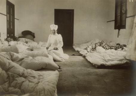 Japanese Red Cross nurses at Chemulpo attending Russian soldiers wounded in battle of Feb. 9 1904