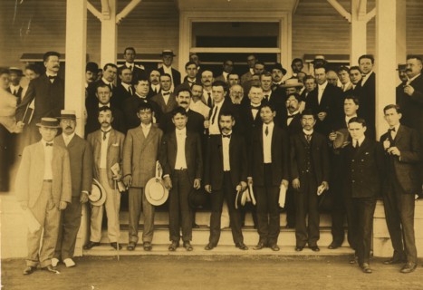 Japanese, Russian, French, German, American and English newspaper correspondents at Portsmouth 1905