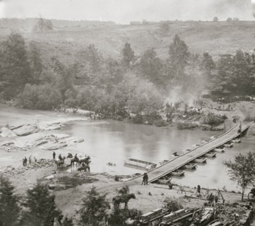 Jericho Mills, Va. Canvas pontoon bridge across the North Anna, constructed by the 50th New York Engineers; the 5th Corps under Gen. Gouverneur K. Warren crossed here on the 23d. View from the north b...