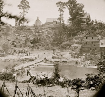 Jericho Mills, Va. View of the Mills and the pontoon bridge from the south bank 1863