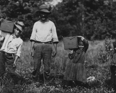 Lucy ---- carrying peck of cranberries (weighing about 15 pounds) long distance to "bushel man."  1910