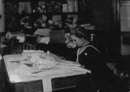 15 year old  working on corsets for Madam Claff's Dressmaking establishment 1917