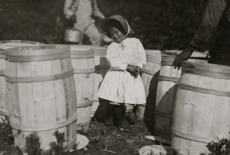 Mary Christmas, nearly 4 years old. Picks cranberries sometimes. She is now picking up berries spilled at the barrels by Grandfather.  1911