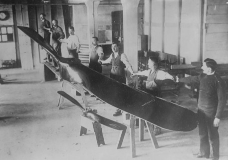 Men Stand along the Huge Propeller in the Sikorsky Workshop on Long Island, New York