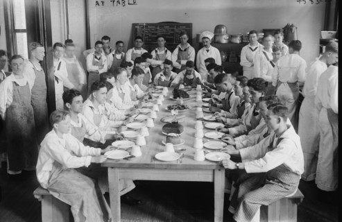 Midshipmen at Dining Table eat in Formation