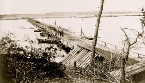 Military bridge across James River at Varina Landing 1863